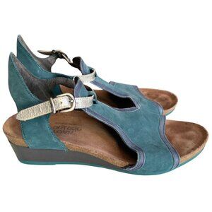 Naot Buckle Padded Heel Cup Wedge Fiona Sandals Shoes Women's Size 40 Green